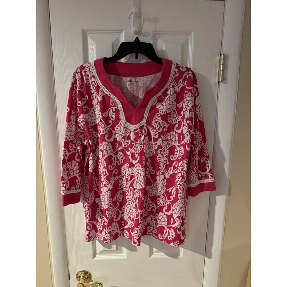 Croft & Barrow Women's 1X Pink White Floral Long Sleeve Tunic T-Shirt - Picture 6 of 7